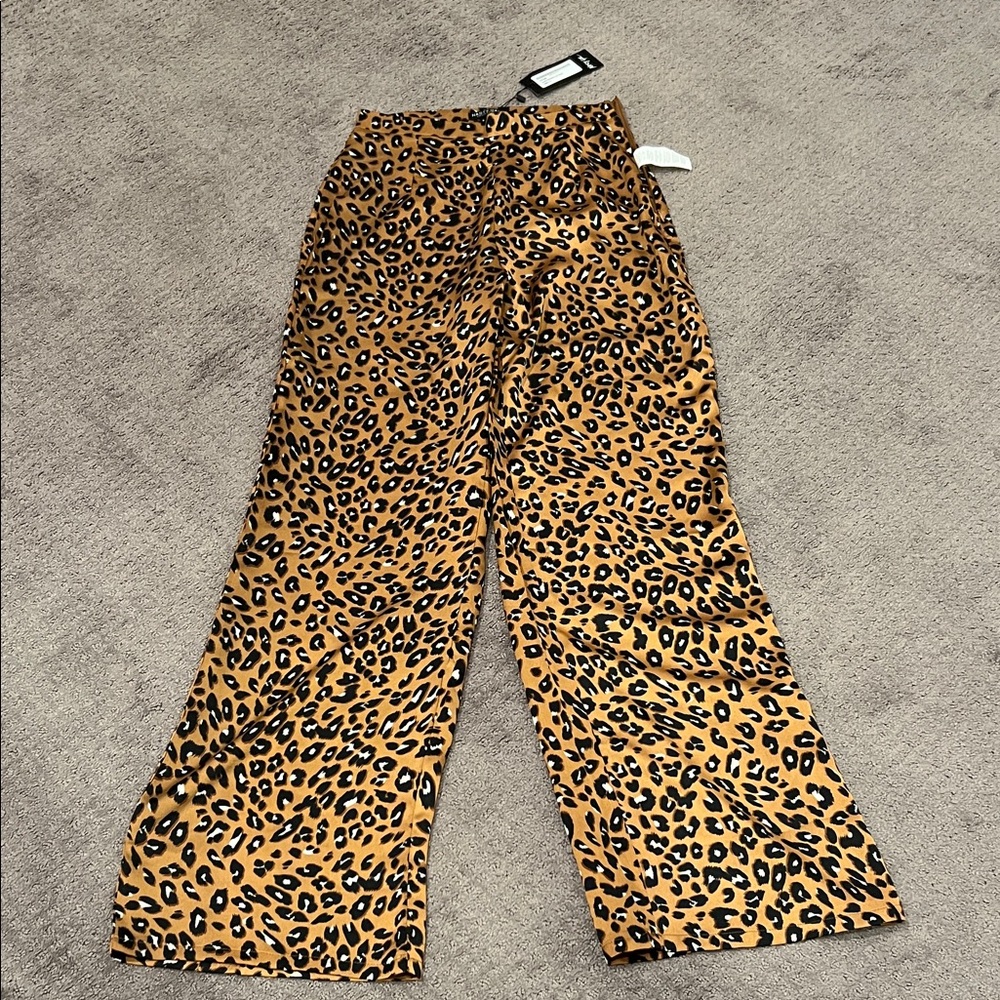 Nasty Gal Camel Leopard Satin Trousers
